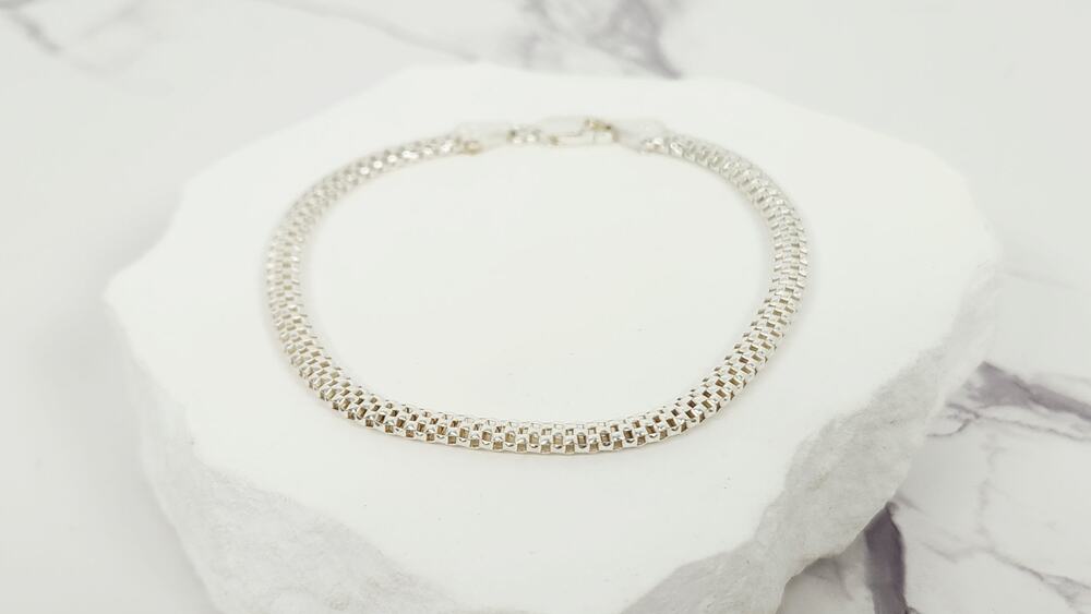 Vintage Milor 925 Sterling Silver Woven Popcorn Mesh Chain Bracelet Italy